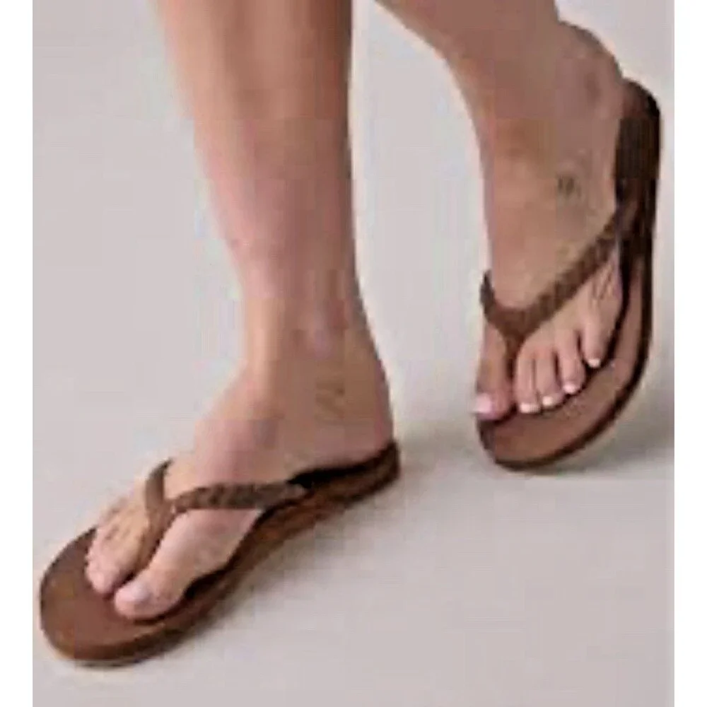 Brown Braided Straps Flat Flip Flops Fashion Sandals Boho Cottagecore Size 11